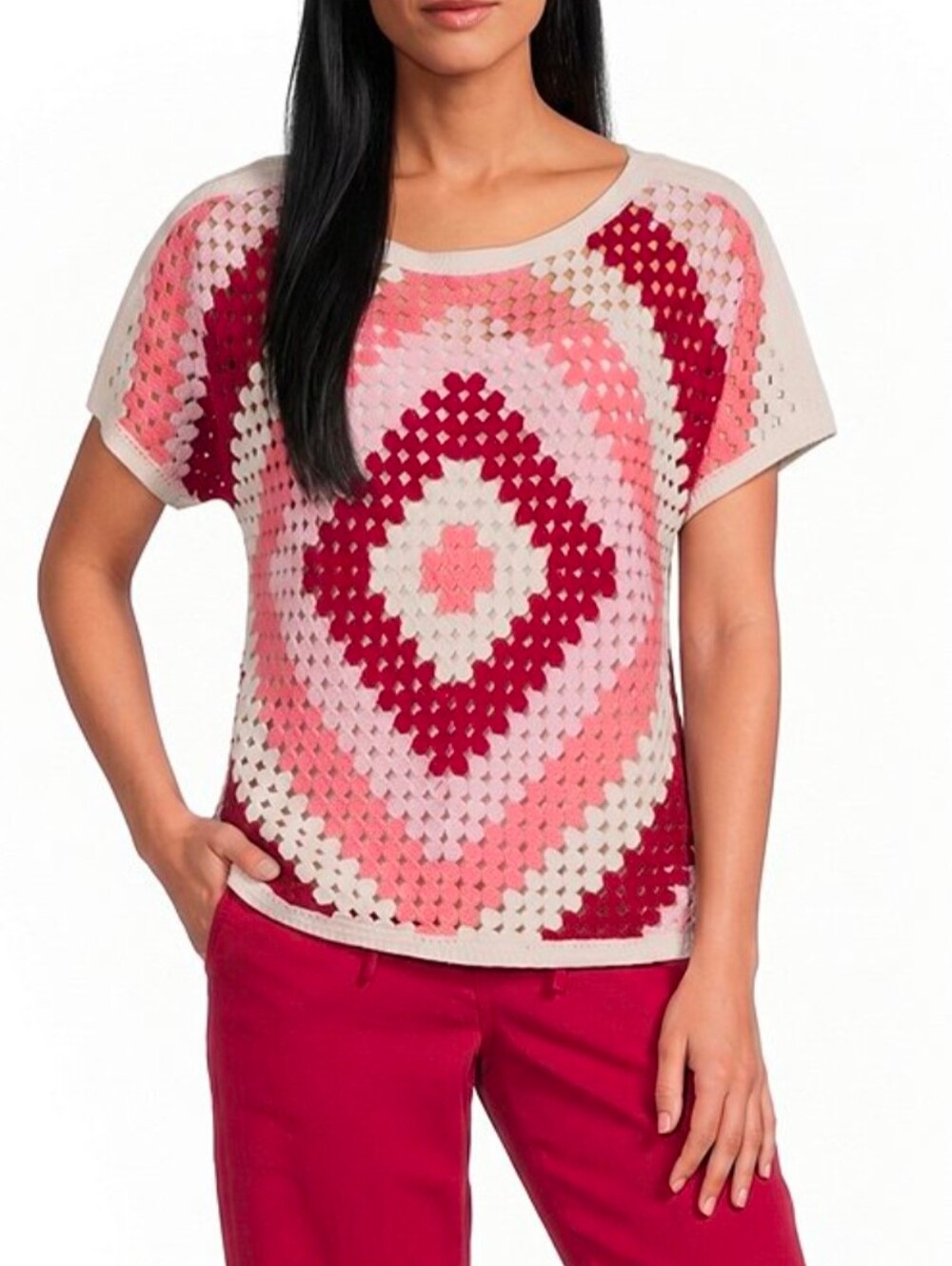 Various sizes - Women's Nurture Short Sleeve Crochet Pullover Top- NWT
